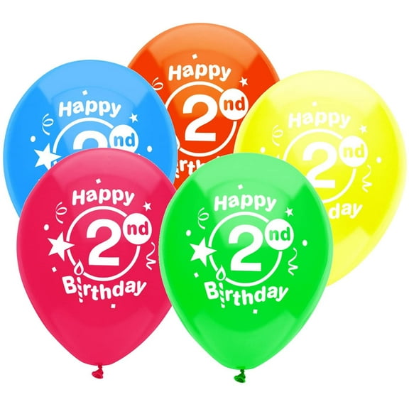 PartyMate - 12 Happy 2nd Birthday Party Latex Balloons (8ct)