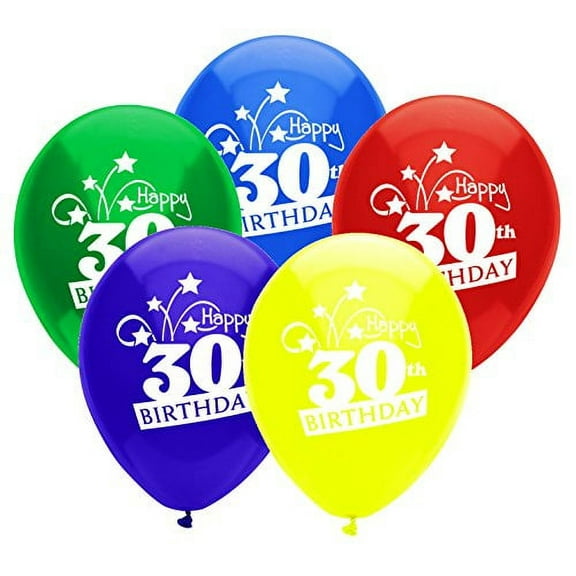 PartyMate - 12 Happy 30th Birthday Shooting Stars Latex Balloons - Multicolor (8ct)