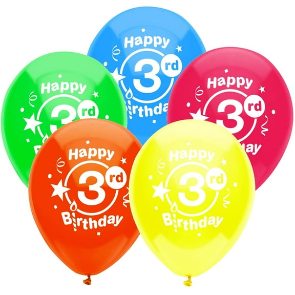 PartyMate - 12 Happy 3rd Birthday Party Latex Balloons - Multicolor (8ct)