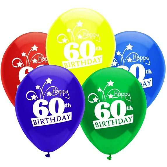 PartyMate - 12 Happy 60th Birthday Shooting Stars Latex Balloons - Multicolor (8ct)