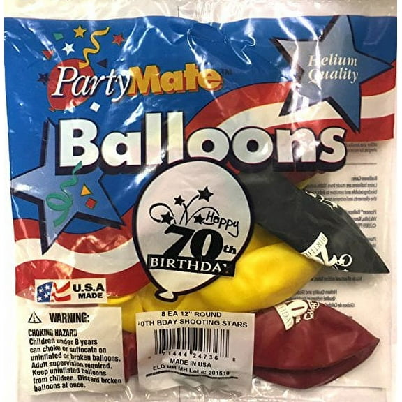 PartyMate - 12 Happy 70th Birthday Shooting Stars Latex Balloons - Multicolor (8ct)