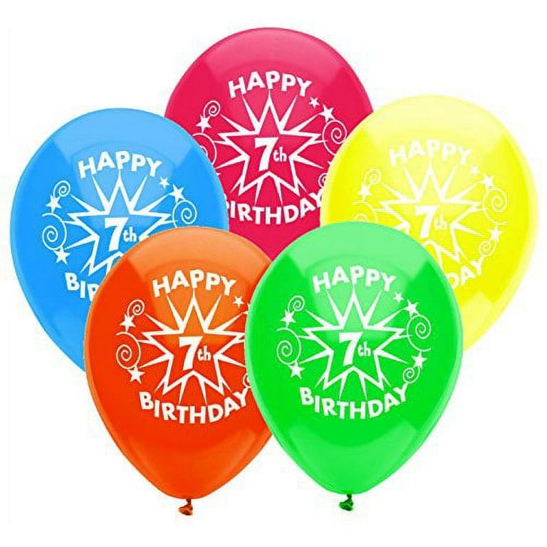 Happy 7th Birthday Latex Balloons – Assorted Colors, 8 Pack Of 12 Inch Balloons