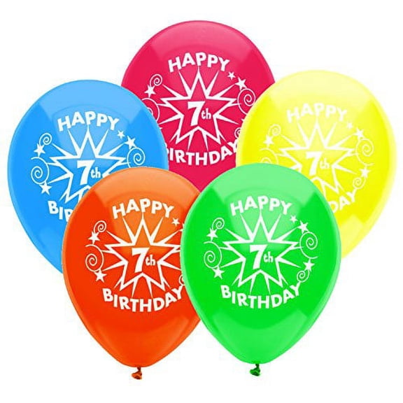 PartyMate - 12 Happy 7th Birthday Star Latex Balloons - Multicolor (8ct)