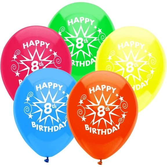 PartyMate - 12 Happy 8th Birthday Star Latex Balloons - Multicolor (8ct)