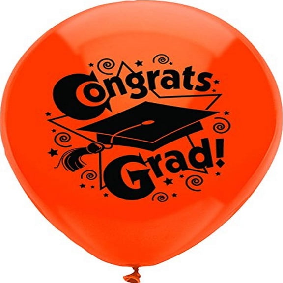 PartyMate Congrats Grad Printed 12-Inch Latex Balloons, 8-Count, Bright Orange