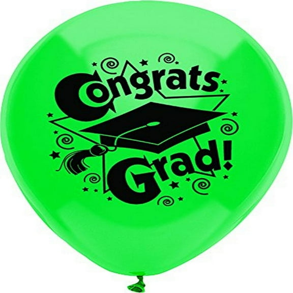 PartyMate Congrats Grad Printed 12-Inch Latex Balloons, 8-Count, Deep Jade