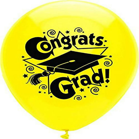 PartyMate Congrats Grad Printed 12-Inch Latex Balloons, 8-Count, Sun Yellow