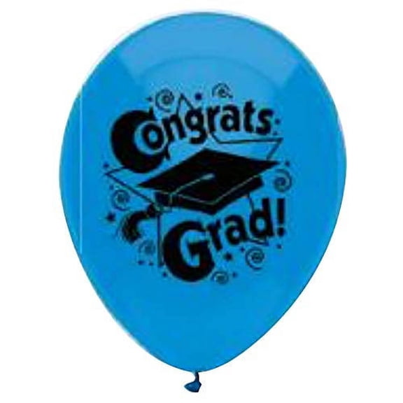 PartyMate Congrats Grad Printed 12" Latex Balloons Bright Blue 8ct