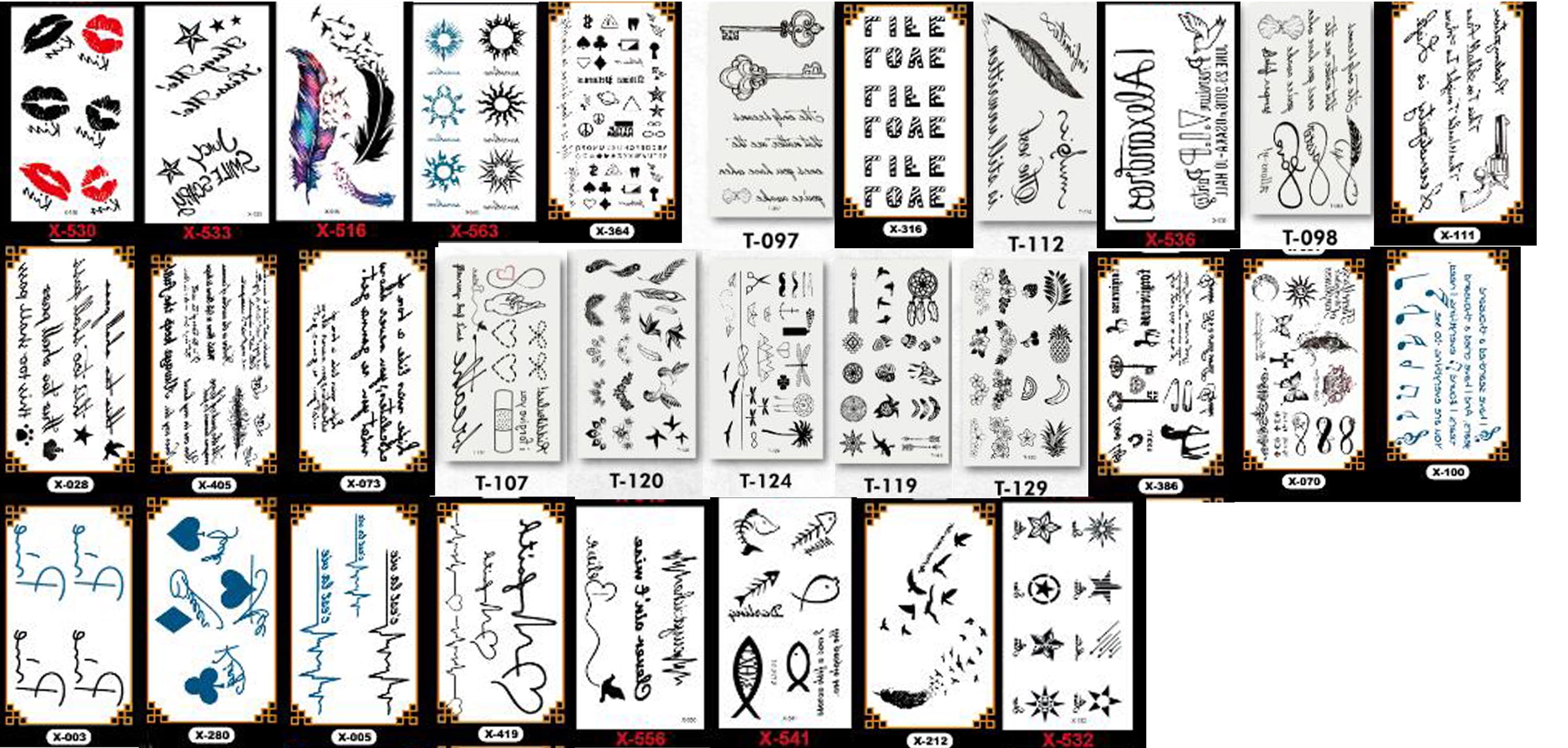 PartyPavillion 30 Sheet Pack Temporary Tattoos Neck and Wrist Men Women Kids - Black