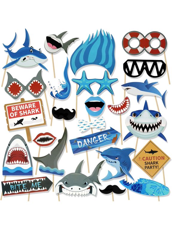 PartyPavillion Photo Booth Props Shark Party - Blue