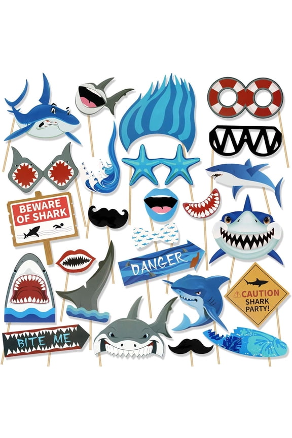 PartyPavillion Photo Booth Props Shark Party - Blue