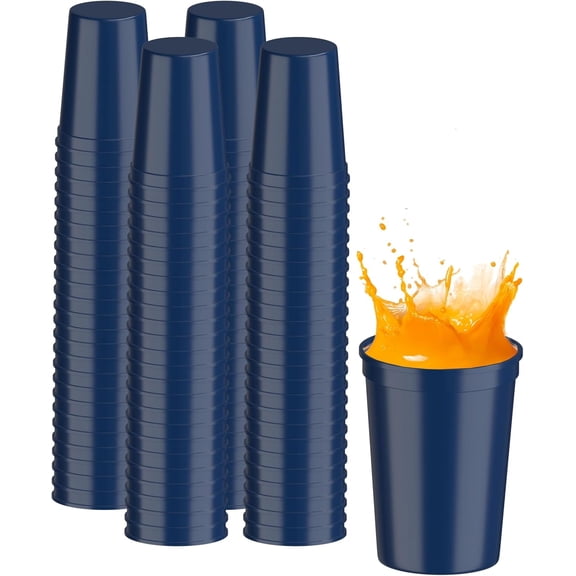 PartyPrints 100 Pack 10 to 12 oz Royal Blue Reusable Blank Plastic Cups, Stadium Cups Bulk – BPA Free Dishwasher Safe Party Cups, Colored Cups Perfect for Party, Wedding, Birthday Graduation, Clubs