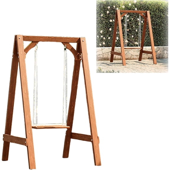 PartyShine Swing Set Wooden A-Frame Freestanding Indoor Outdoor Single Swing Chair