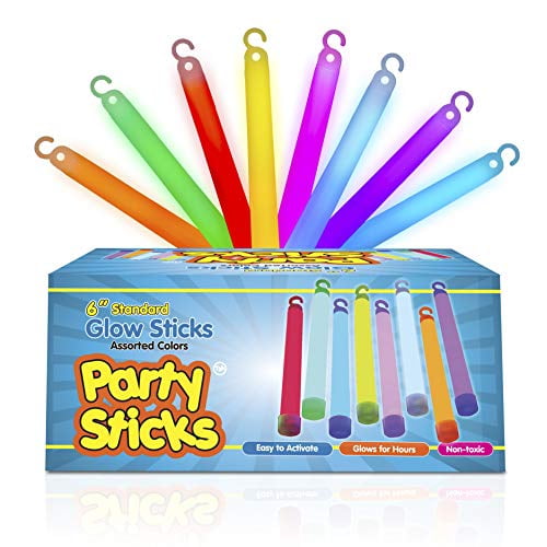 PartySticks Glow Sticks Party Supplies for Kids and Adults 25pk - 6 Inch Bulk Glow Light Up Sticks Party Favors, Glow in the Dark Party Decorations, Waterproof Nontoxic Glow Necklaces