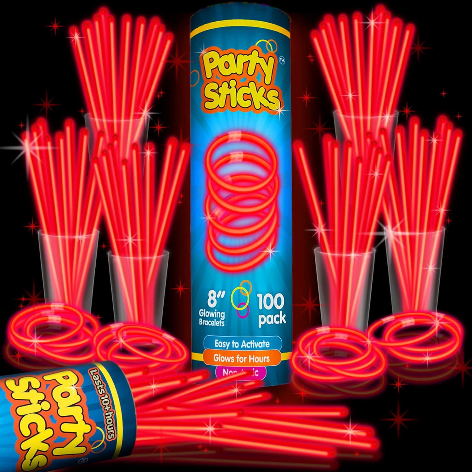 PartySticks Red Glow Sticks Party Supplies 100pk - 8 Inch Glow in The ...