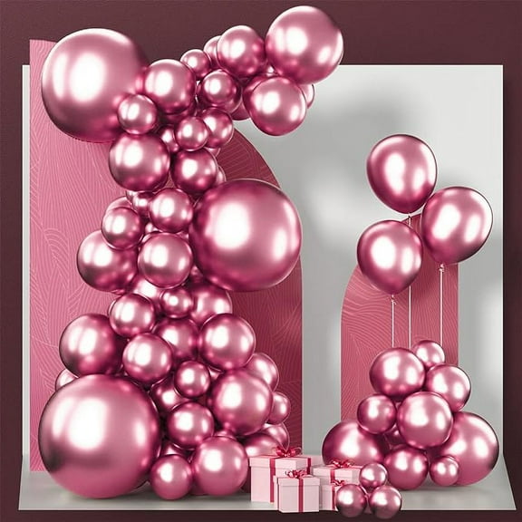 PartyWoo Metallic Dark Pink Balloons, 100 pcs Metallic Pink Balloons Different Sizes Pack of 18 Inch 12 Inch 10 Inch 5 Inch for Balloon Garland or Arch as Birthday Decorations, Party Decorations