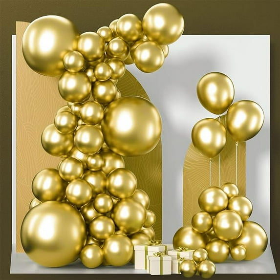 PartyWoo Metallic Gold Balloons, 100 pcs Gold Metallic Balloons Different Sizes Pack of 18 Inch 12 Inch 10 Inch 5 Inch Gold Balloons for Balloon Garland or Balloon Arch as Party Decorations, Gold-G101