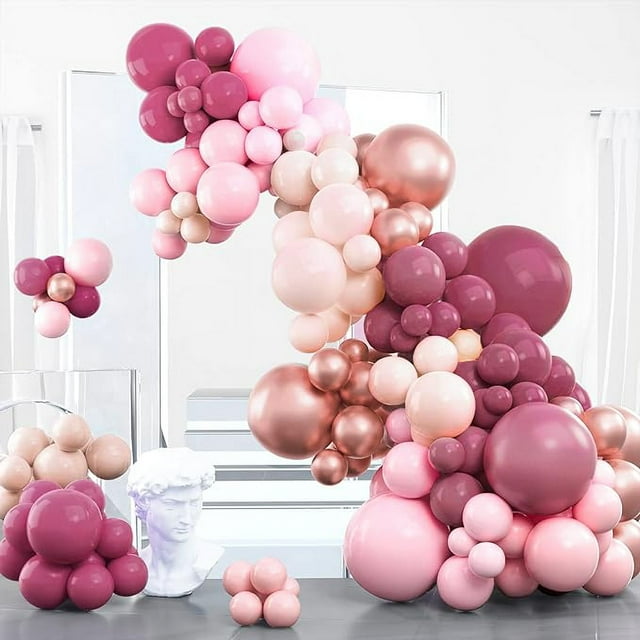 PartyWoo Retro Pink Balloon Garland, 100 pcs Shades of Pink Balloons