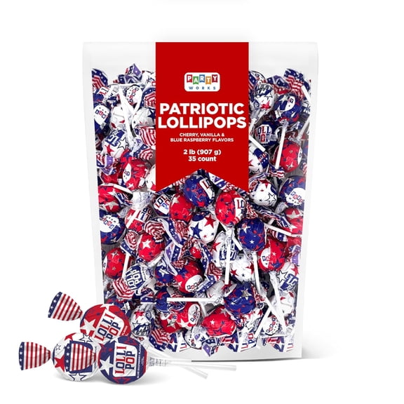 PartyWorks Patriotic Lollipops Candy, 2 Pound Pack (35 Pieces)