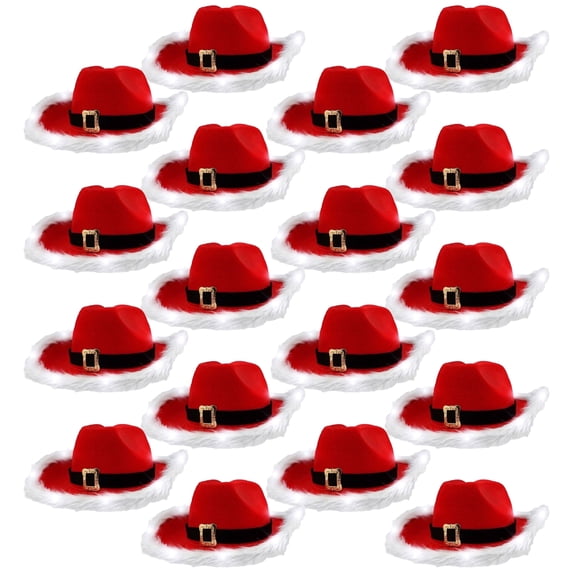 Light up LED Christmas Cowboy Hat Santa Hat Pack of 18 - Xmas Cowgirl Hat Santa Claus Western Hat for Gift Dressing up by PartyGlowz