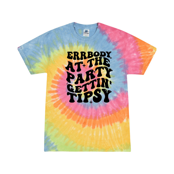 Partying Tie-Dye Womens Errrybody At The Party Gettin' Tipsy Groovy Ladies Short Sleeve T-Shirt-Eternity-3X-Large