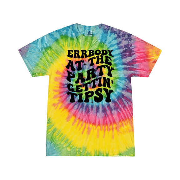 Partying Tie-Dye Womens Errrybody At The Party Gettin' Tipsy Groovy Ladies Short Sleeve T-Shirt-Saturn-Large