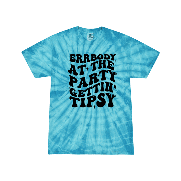 Partying Tie-Dye Womens Errrybody At The Party Gettin' Tipsy Groovy Ladies Short Sleeve T-Shirt-Turquoise Tie-Dye-Medium