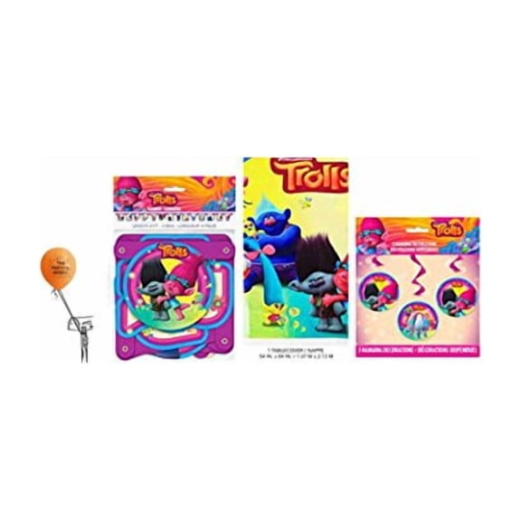 Partysupplybyspursgrl Trolls Mega Party Pack ~ 1 CT Table Cover, 6FT Banner, 3 CT Hanging Decorations