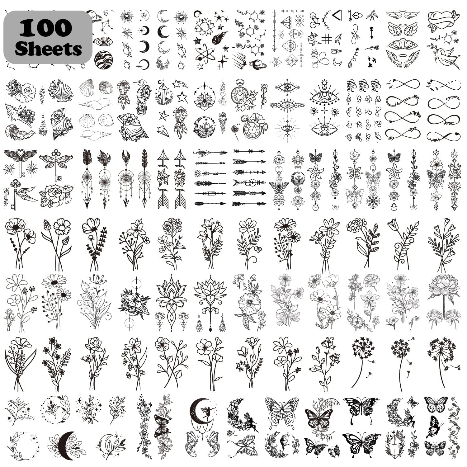 Partywind 100 Sheets Temporary Tattoos for Women Adult, 420 Mixed