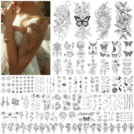 Partywind 61 Sheets Sexy Tiny Flowers Temporary Tattoos for Women Girls, 275 Styles Fake Tattoos Stickers, Black Henna Tattoo for Adult Long Lasting Realistic