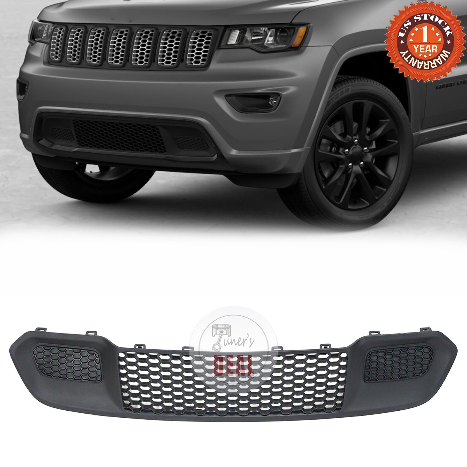MOONSPORT Front Upper Grille With Chrome Trim – Compatible With Jeep Grand Cherokee 2017-2022 (Black, Replacement)