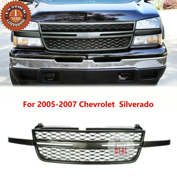 Partzer Front Grille Assembly Upper Grille Replacement Fits 2005-2007 Chevy Silverado 1500 2500HD 3500