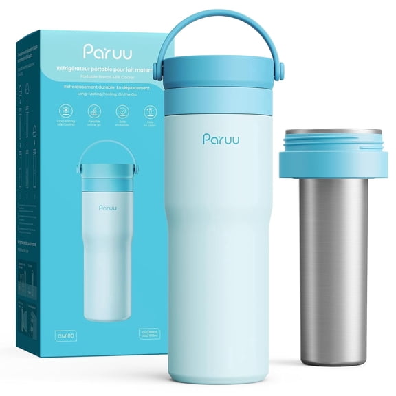 Paruu Portable Breast Milk Cooler, 304 Stainless Steel Breastmilk Chiller for 14–23H Cooling, 10-24oz Breastmilk Storage Container for Travel, Outdoor, New Moms Breastfeeding Essentials, Pink