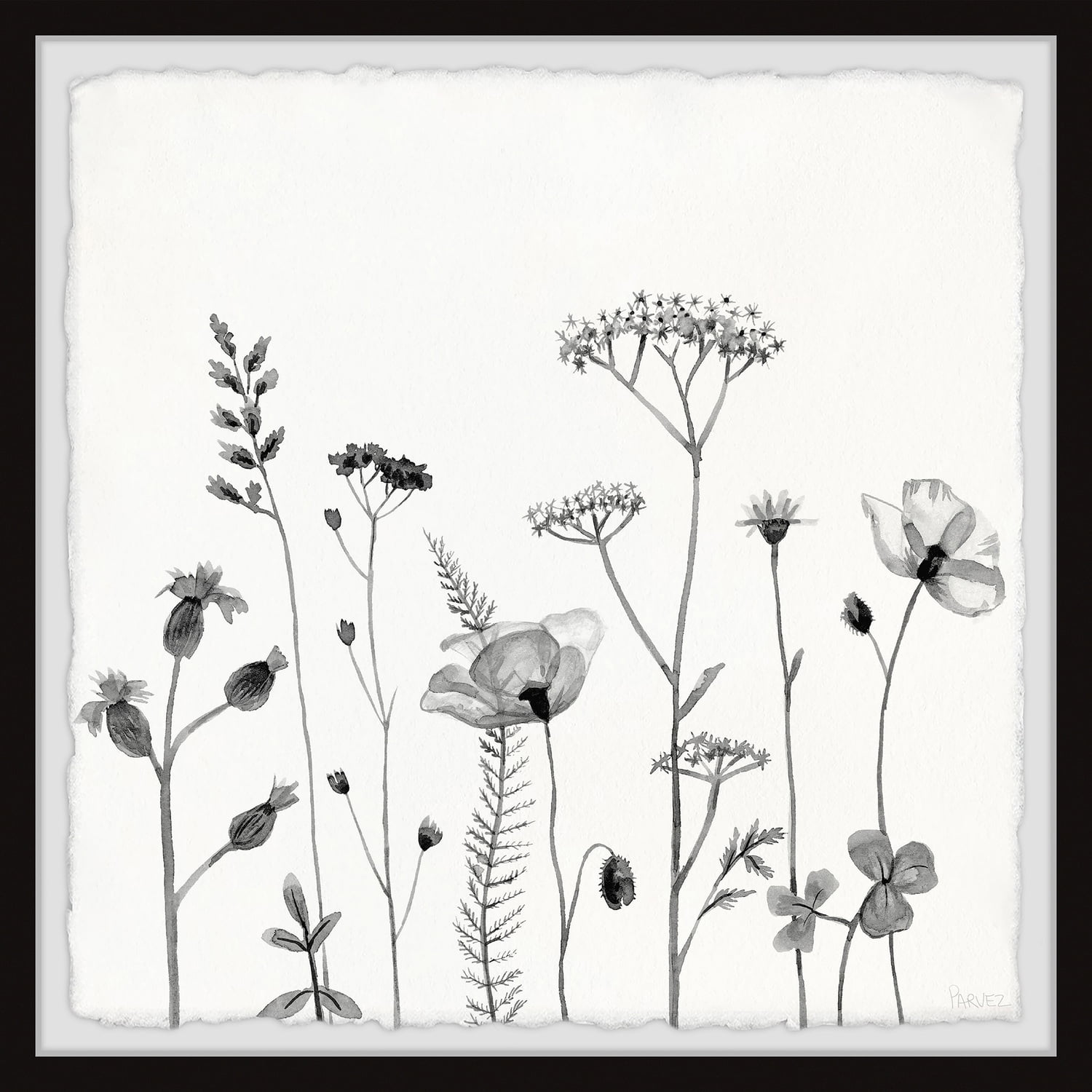 Gray Floral Watercolor Framed Print, 18" x 18"