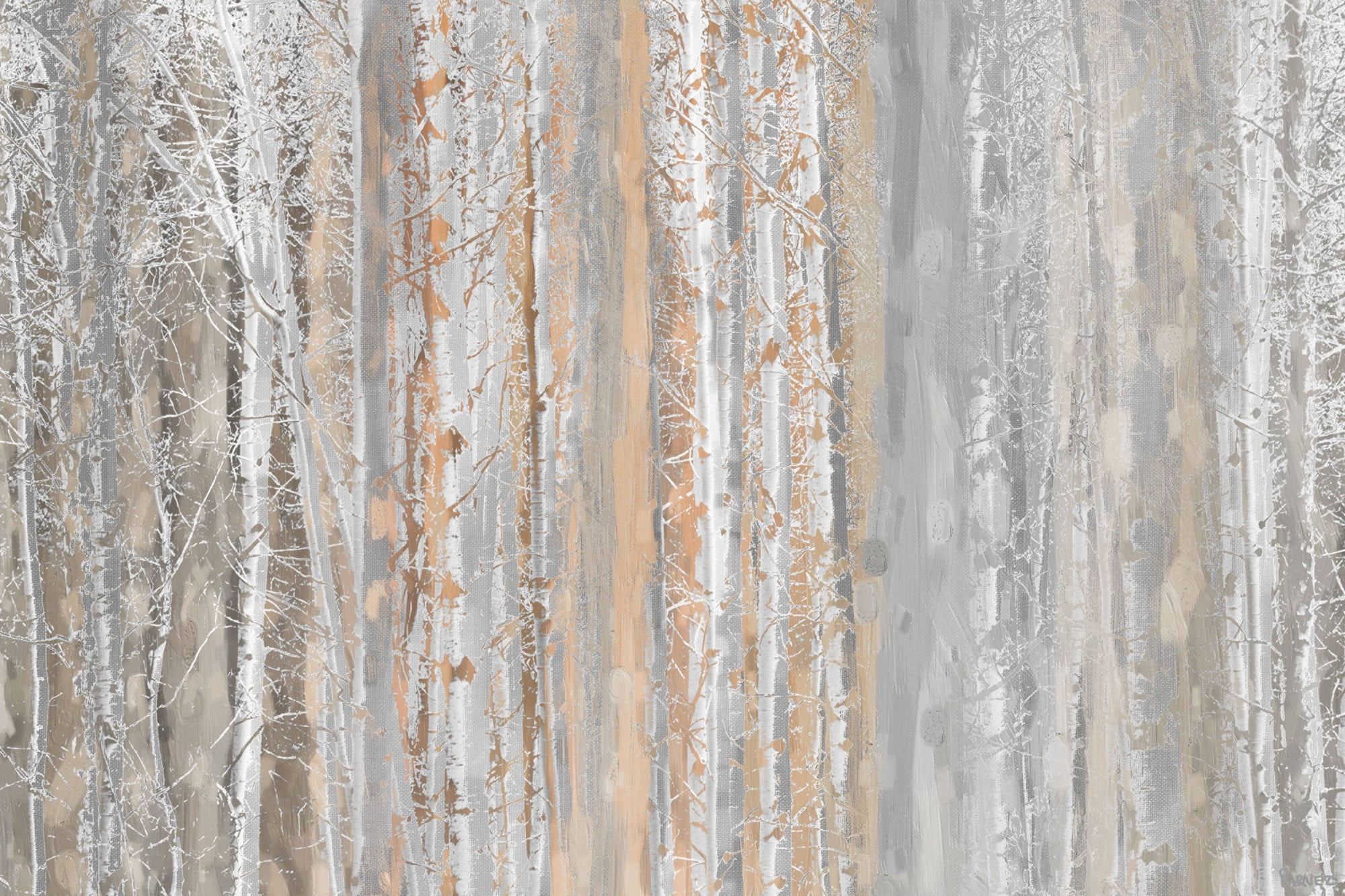 Aspen Forest Landscape Canvas Wall Art in Gray and Beige
