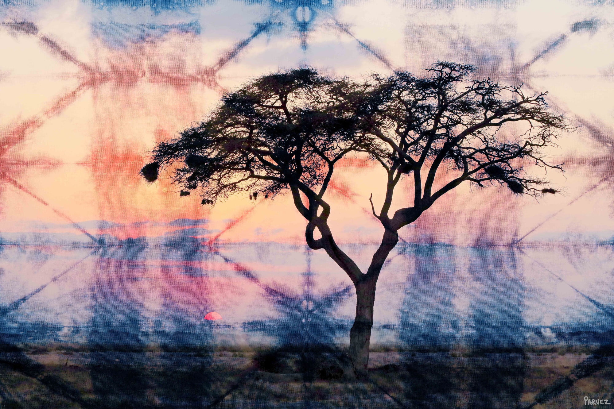 Large Blue and Pink Abstract Landscape Canvas Print