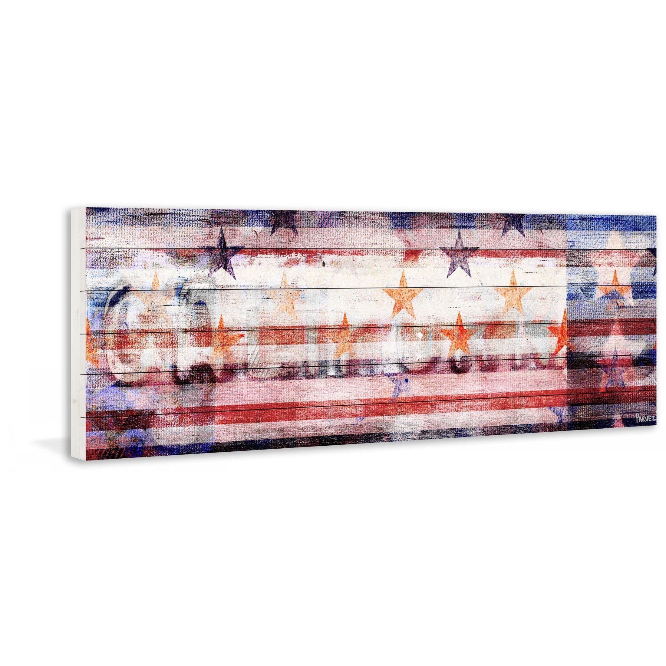 Parvez Taj  - "Behind the Stripes" Print on White Wood - Multi-Color Multi 45 x 15