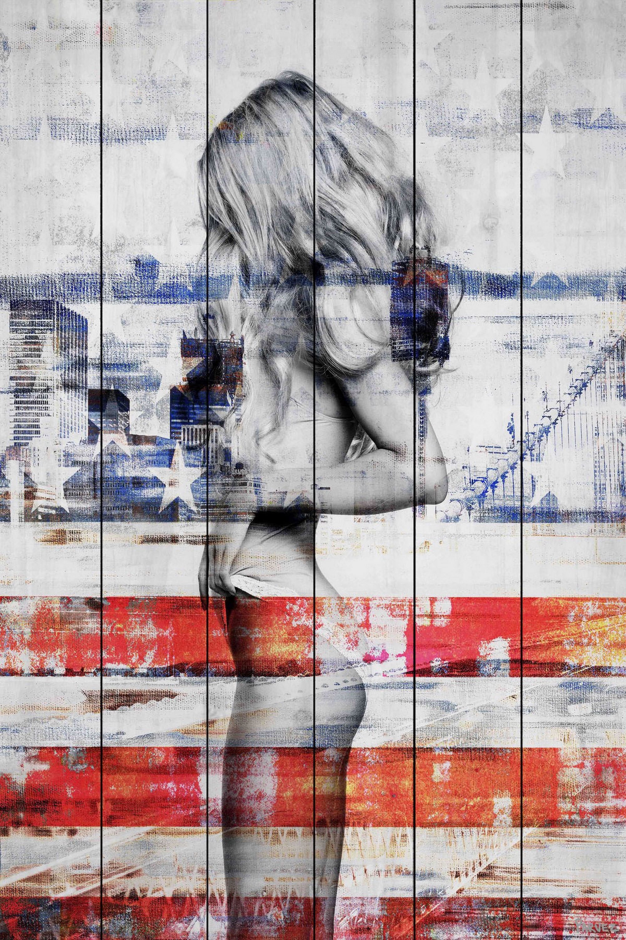 Parvez Taj Behind the Stripes White Wood Wall Art, 24" x 16"