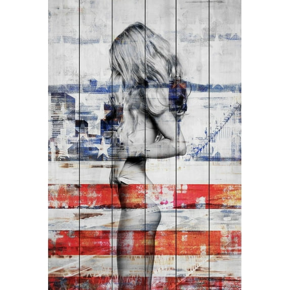 Parvez Taj Behind the Stripes White Wood Wall Art, 30" x 20"