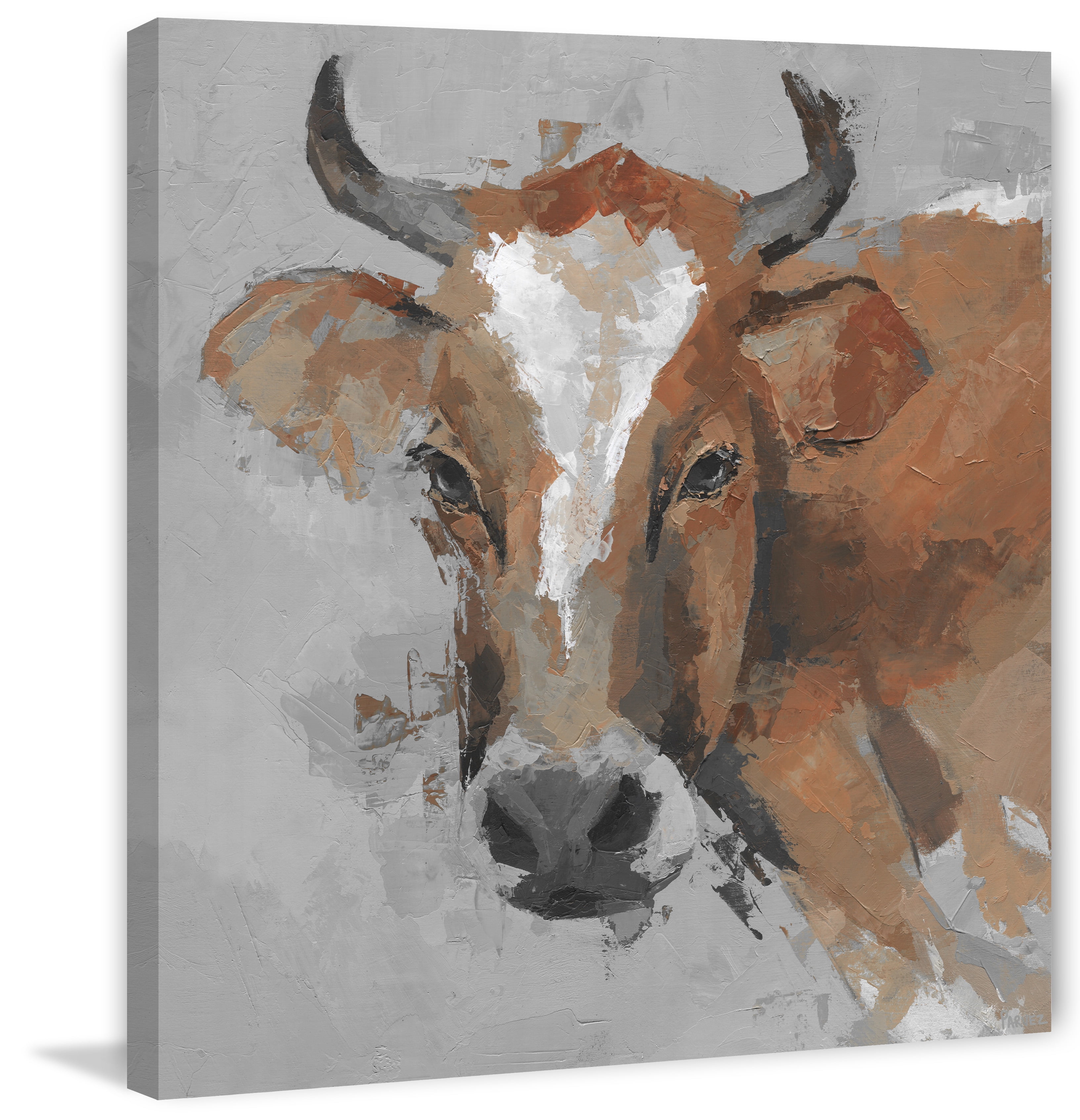 Rustic Brown Cow Canvas Print Wall Art, 12" x 12"