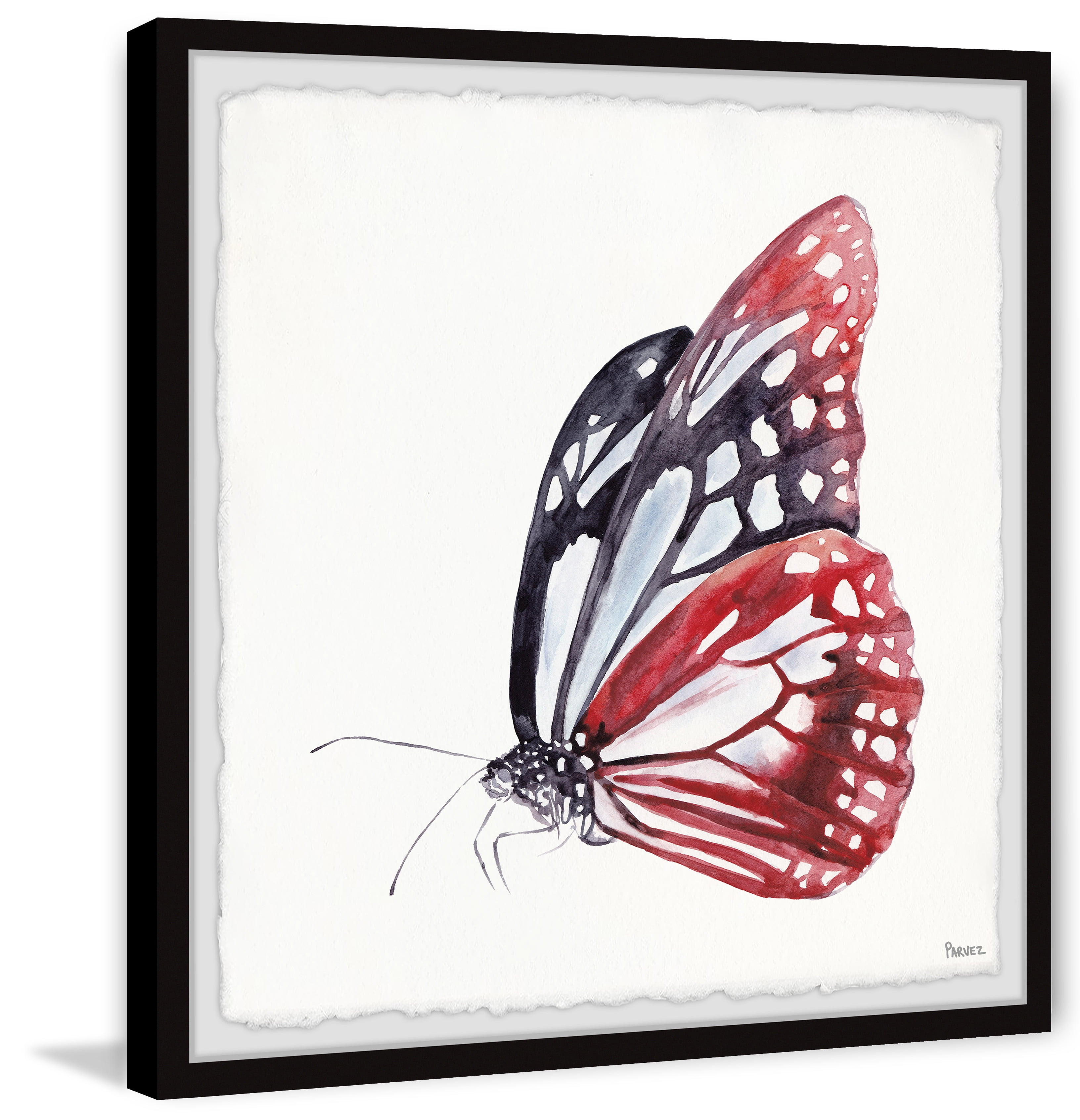 18" x 18" Red and Black Butterfly Framed Painting Print