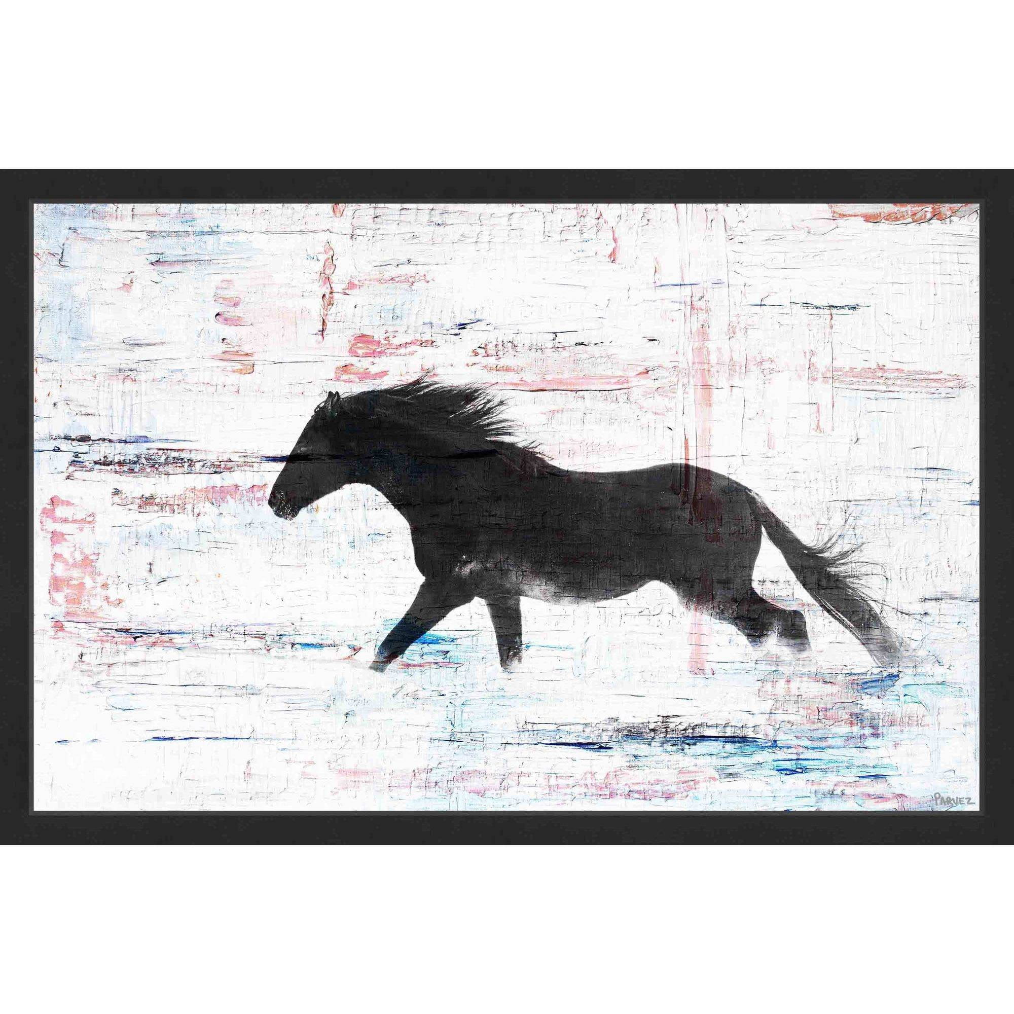 Parvez Taj "Black Horse Stride" Framed Painting Print