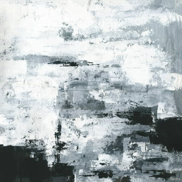 Parvez Taj "Black and White Smudges" Painting Print on Wrapped Canvas