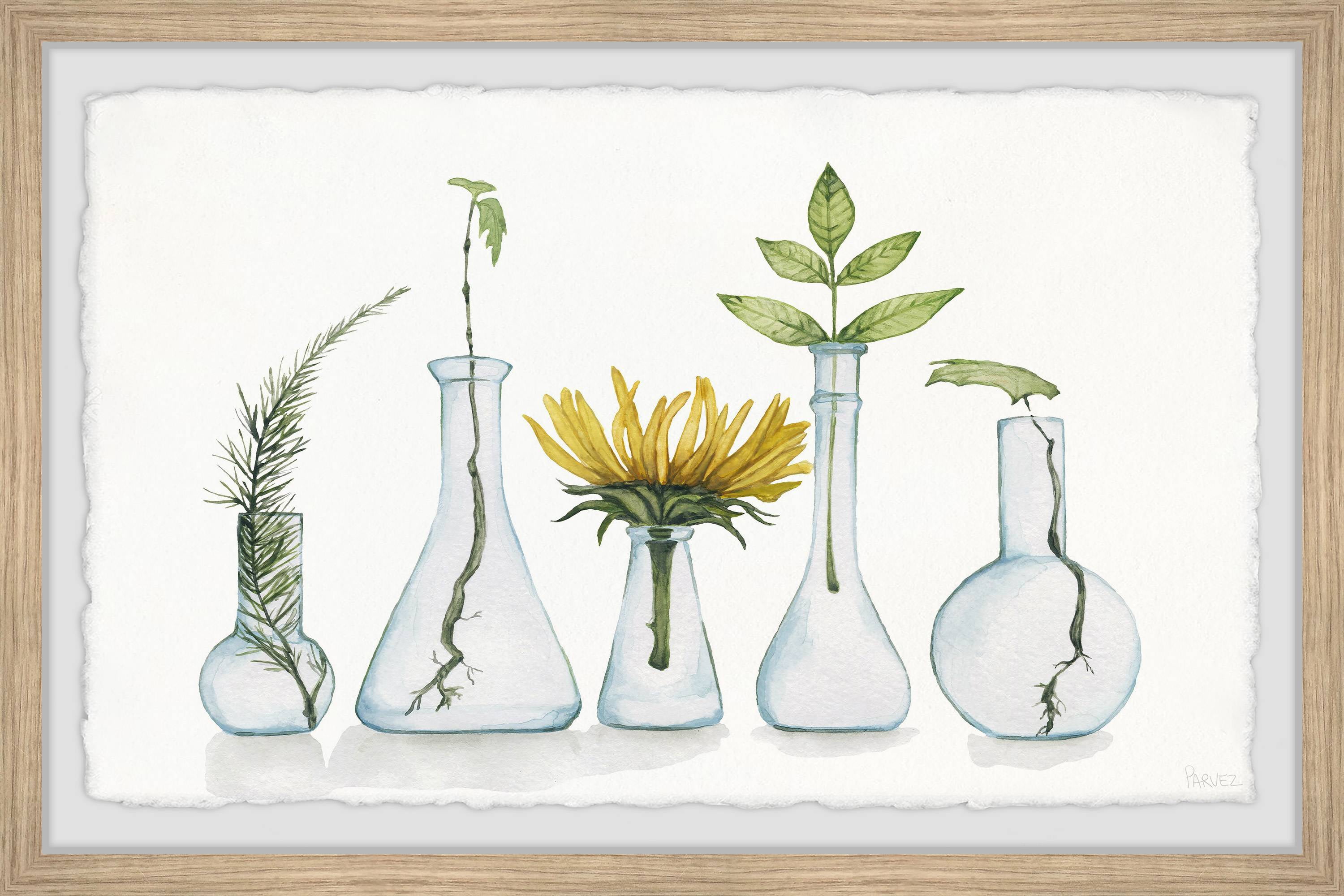 Green Botanical Watercolor Print on Canvas with Wooden Frame