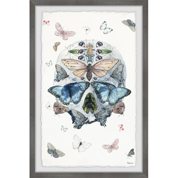 Parvez Taj Blooming Butterfly Skull Framed Wall Art, 20.00" x 1.50"