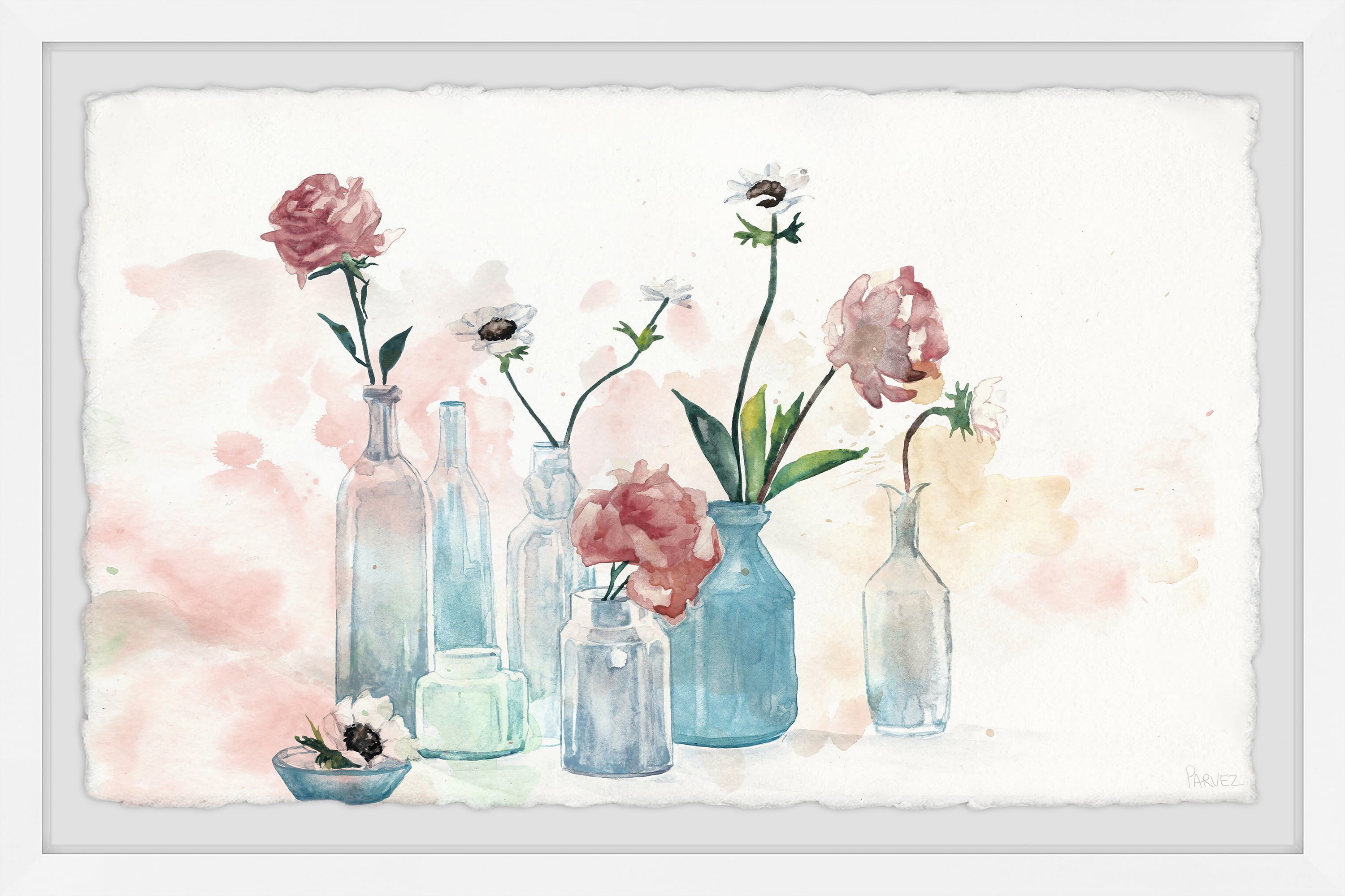 Blooms and Bottles Framed Canvas Print in 12" x 8"