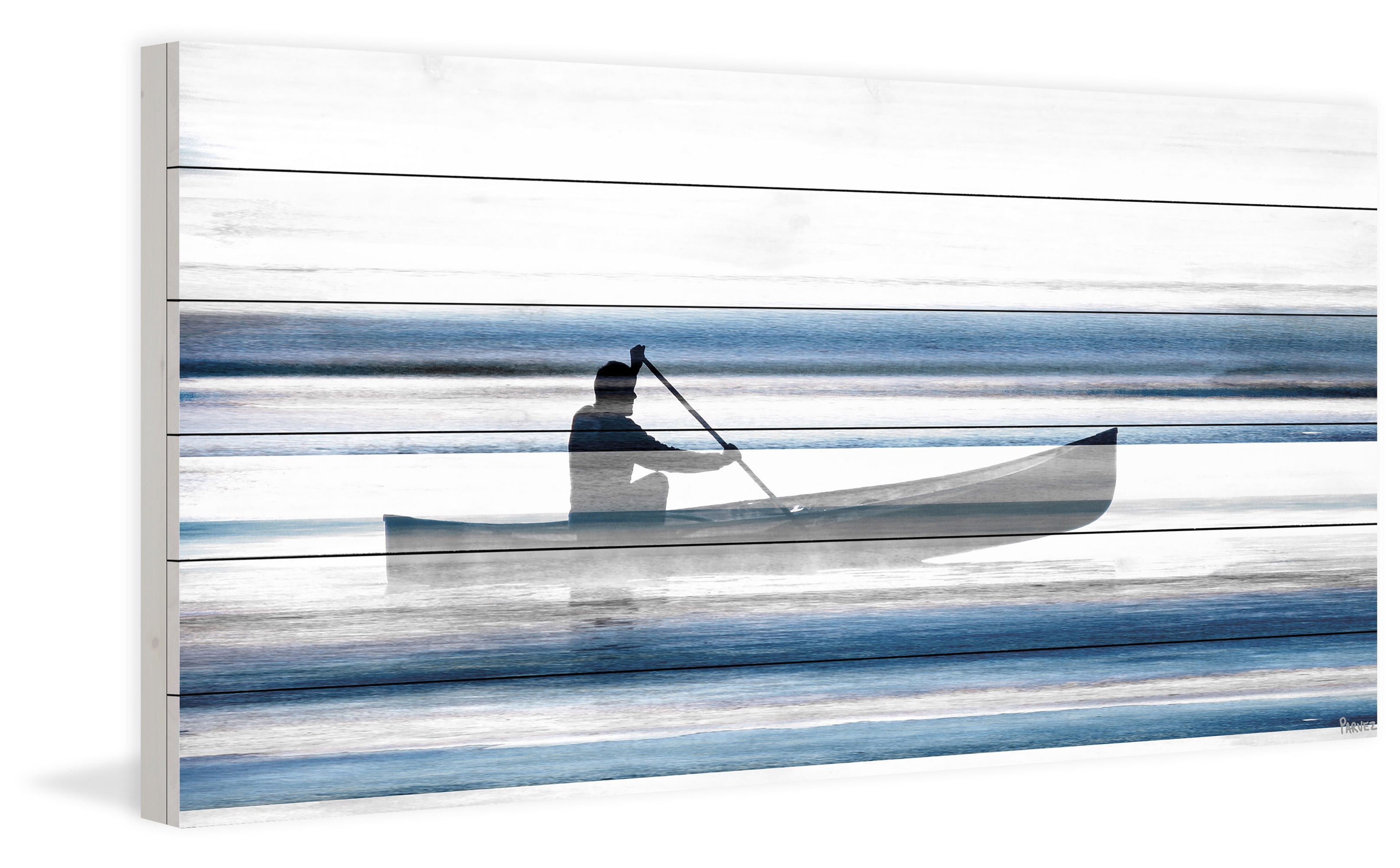 Blue Lake Canoe Coastal Landscape White Wood Framed Wall Art