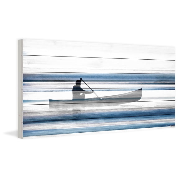 Parvez Taj Blue Lake Canoe II White Wood Wall Art