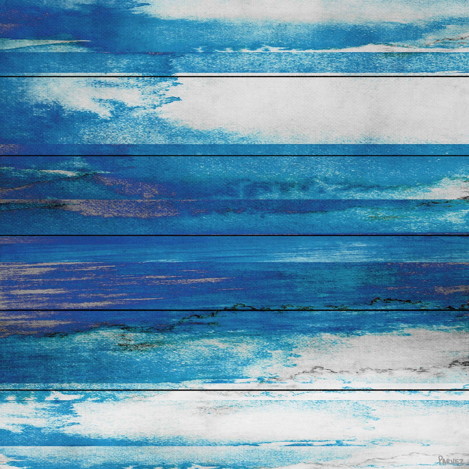 Parvez Taj 'Blue Painted Ocean' Painting Print on White Wood (USA) - Multi-Color 24 x 24
