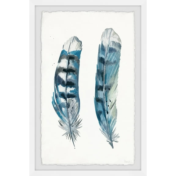 Parvez Taj Blue Striped Feathers Framed Wall Art